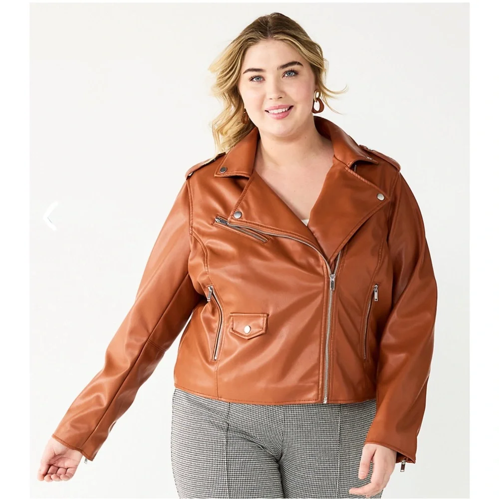 NWT Nine West Faux-Leather Moto Jacket Brown Plus Size 4X